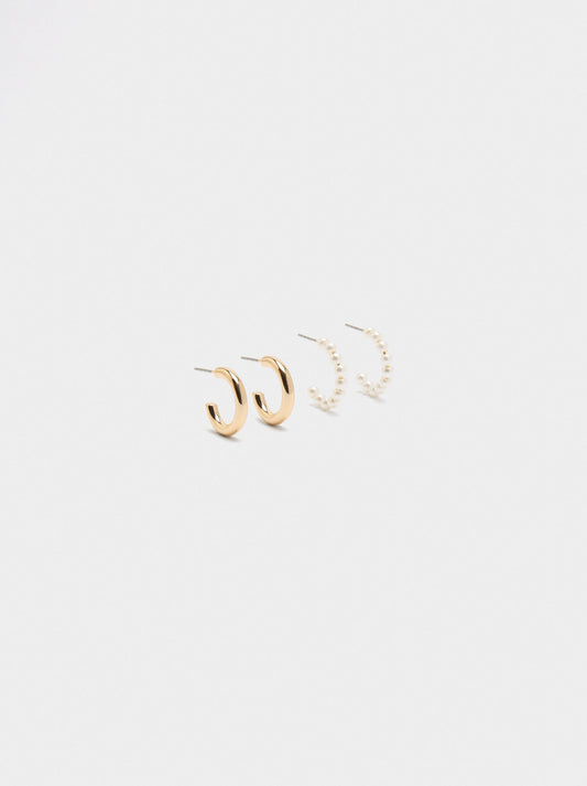 Set Of Open Hoop Earrings With Pearls