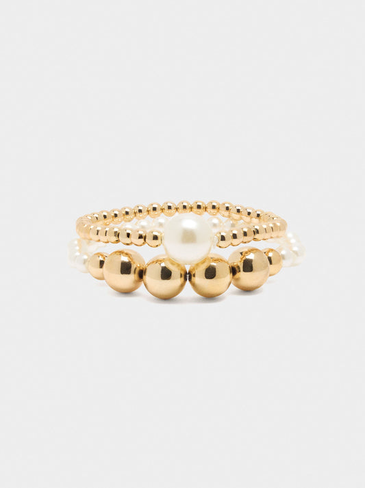 Set Of Elastic Bracelets With Pearls