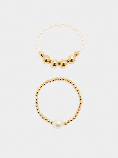 Set Of Elastic Bracelets With Pearls