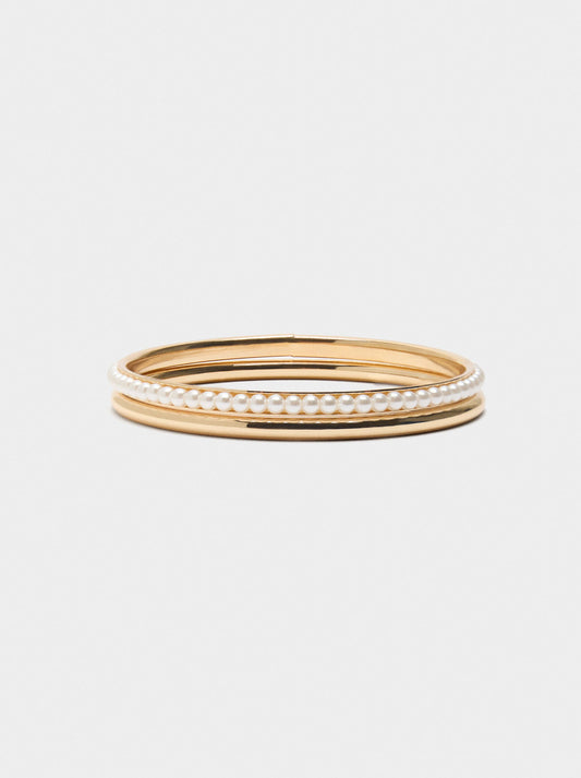 Set Of Rigid Bracelets With Pearls