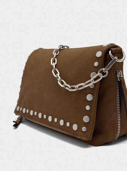 Faux Leather Studded Shoulder Bag