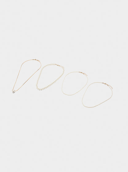 Set Of Short Necklaces With Pearls