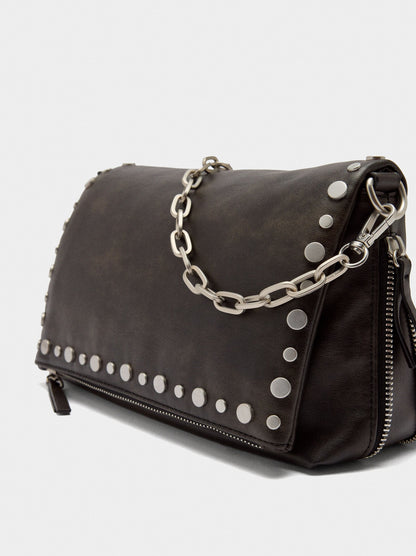Faux Leather Studded Shoulder Bag