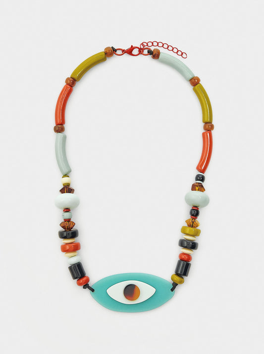 Short Necklace With Multicolor Beads And Eye