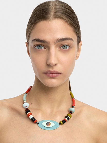 Short Necklace With Multicolor Beads And Eye