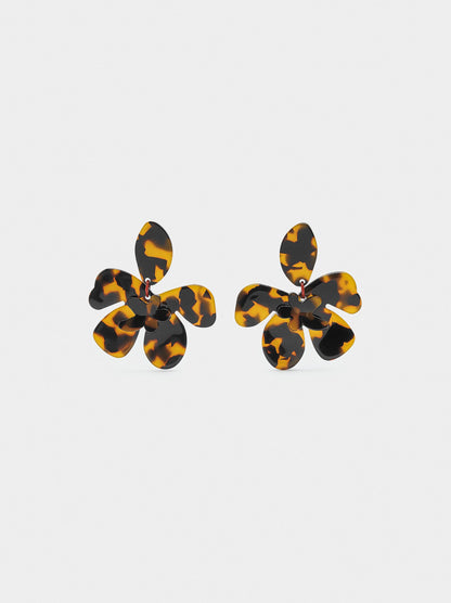 Flower Earrings With Tortoiseshell Effect
