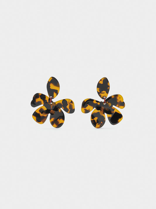 Flower Earrings With Tortoiseshell Effect