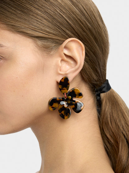 Flower Earrings With Tortoiseshell Effect