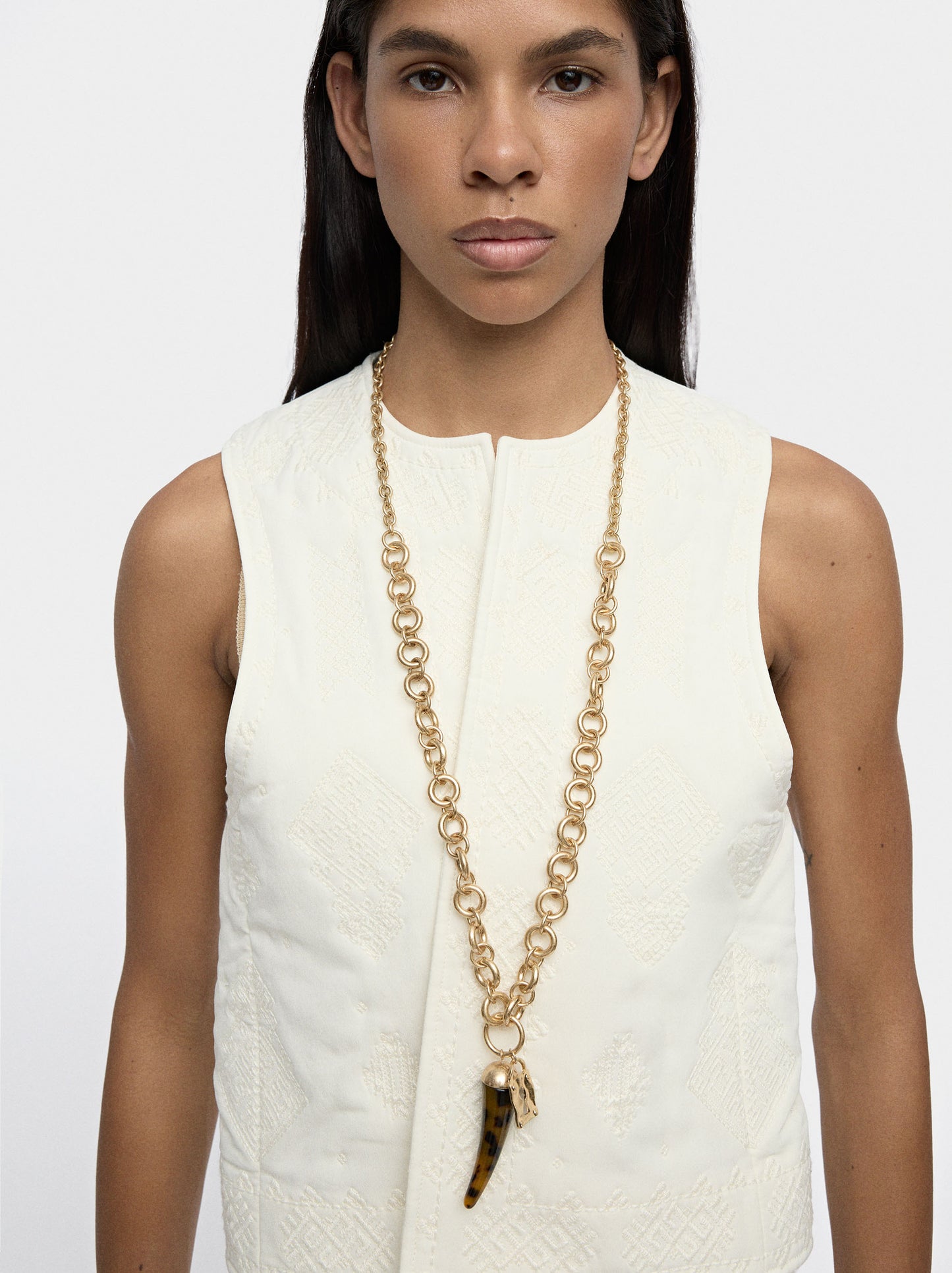 Long Necklace With Tortoiseshell Effect Pendant