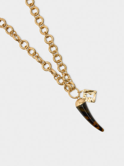 Long Necklace With Tortoiseshell Effect Pendant