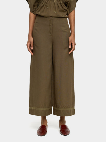 Trousers With Embroidery And Linen Blend