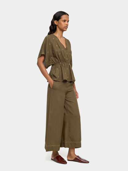Trousers With Embroidery And Linen Blend