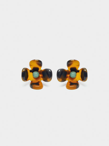 Flower Earrings With Tortoiseshell Effect