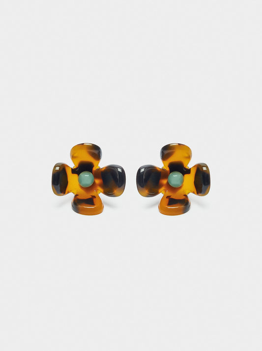 Flower Earrings With Tortoiseshell Effect