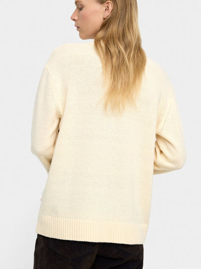 Knit Cardigan With Argyle And Embroidery