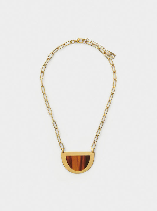 Short Necklace With Stone-Effect Pendant