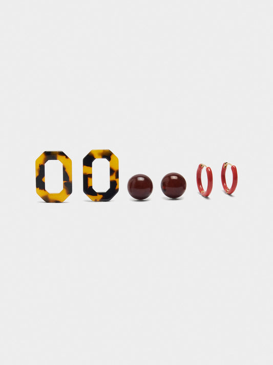 Set Of Earrings Tortoiseshell Effect