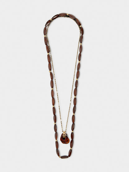 Long Double Necklace With Stone Effect