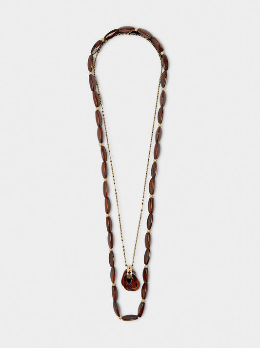 Long Double Necklace With Stone Effect