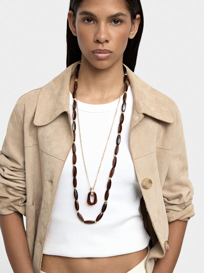 Long Double Necklace With Stone Effect