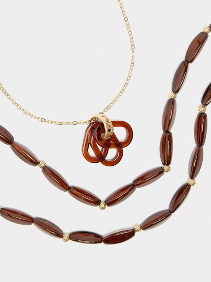 Long Double Necklace With Stone Effect