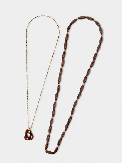 Long Double Necklace With Stone Effect