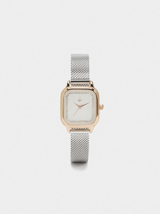 Square Watch With Bicolor Stainless Steel Bracelet