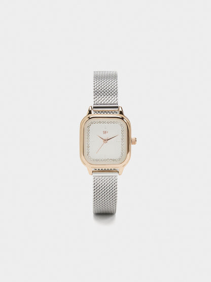 Square Watch With Bicolor Stainless Steel Bracelet