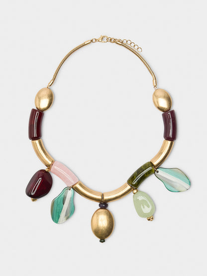 Short Necklace With Stone Effect Pendants