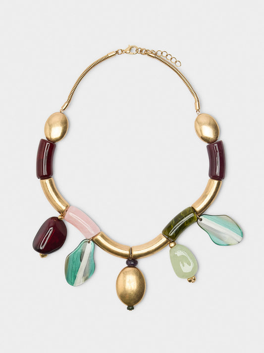 Short Necklace With Stone Effect Pendants