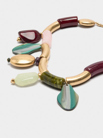 Short Necklace With Stone Effect Pendants