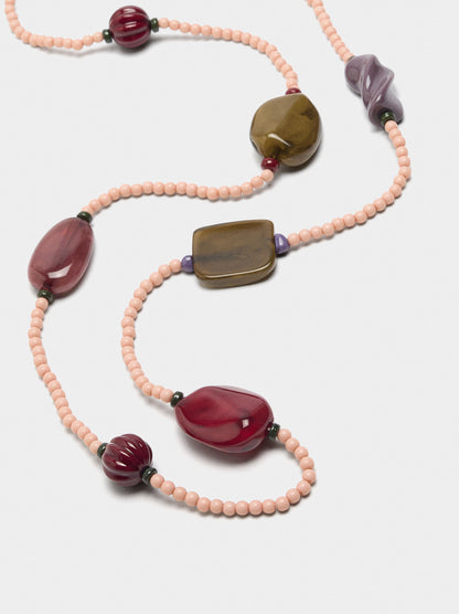 Long Necklace With Stone-Effect Beads