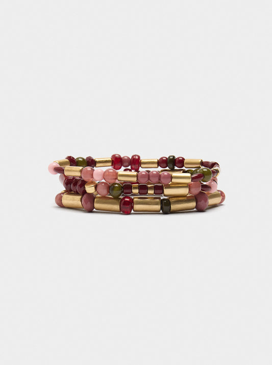 Set Of Elastic Bracelets With Stone-Effect Beads