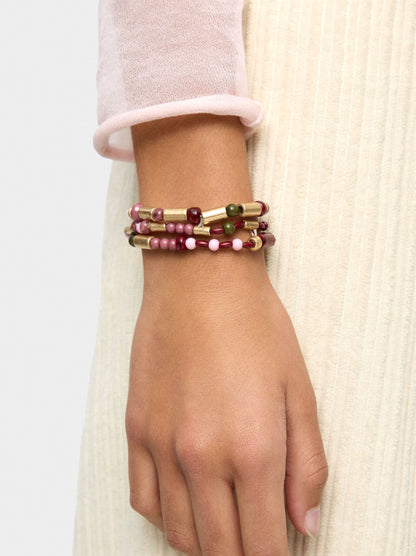 Set Of Elastic Bracelets With Stone-Effect Beads