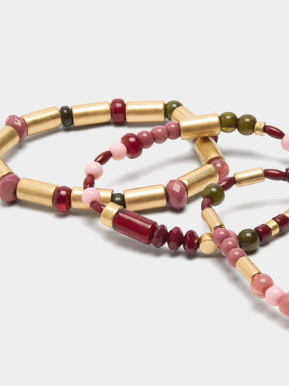 Set Of Elastic Bracelets With Stone-Effect Beads