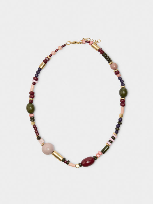 Short Necklace With Beads Stone Effect