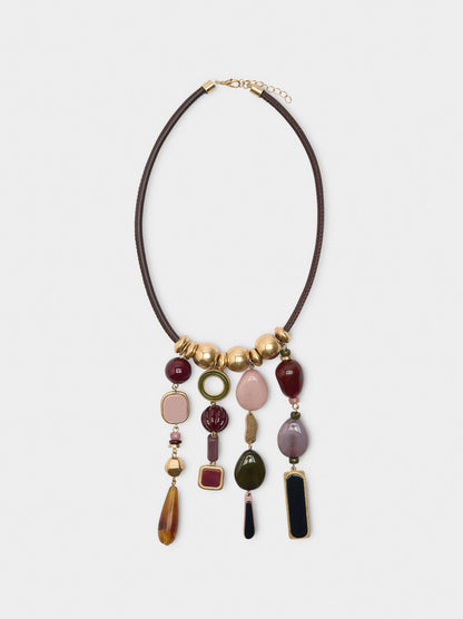 Cord Necklace With Stone Effect Pendants