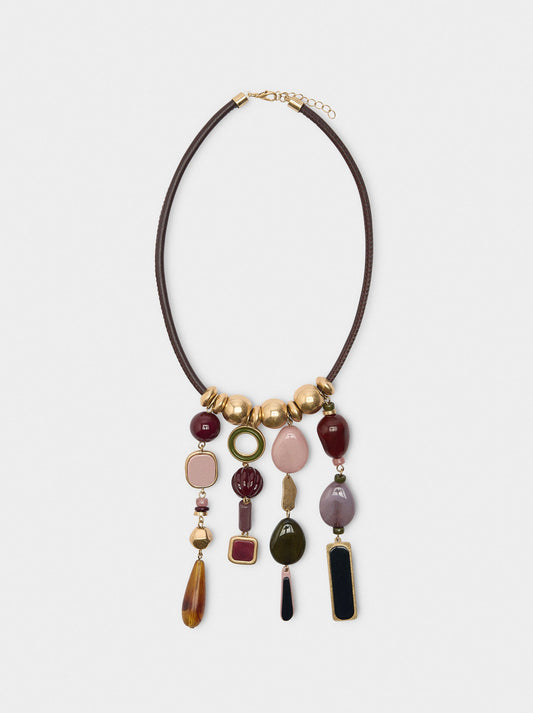 Cord Necklace With Stone Effect Pendants