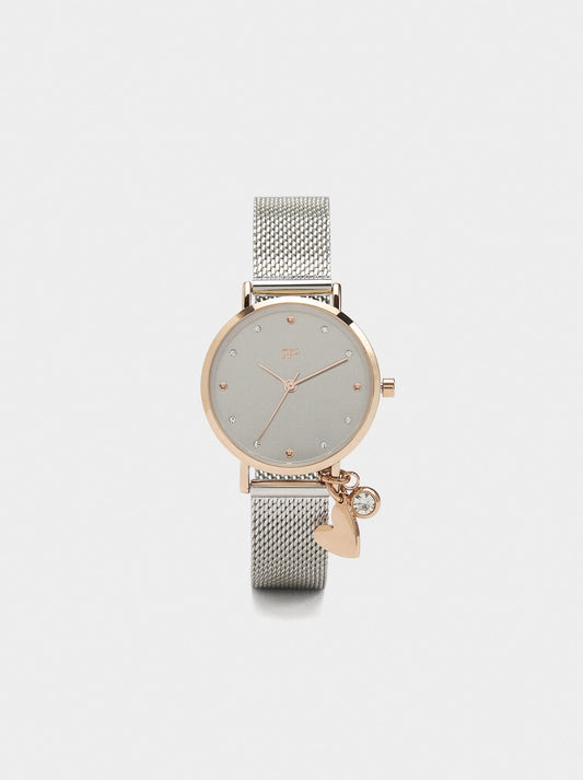 Bicolor Watch With Stainless Steel Bracelet With Charm
