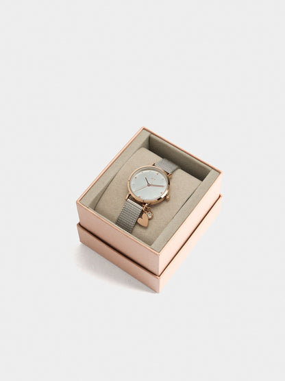 Bicolor Watch With Stainless Steel Bracelet With Charm