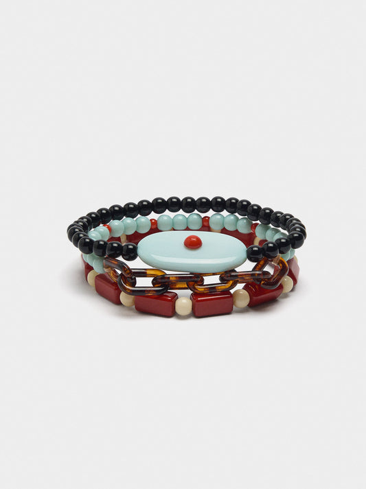 Set Of Multicolor Bracelets With Resin