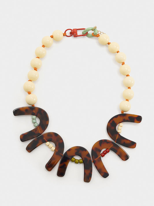 Short Necklace With Tortoiseshell Effect Hoops