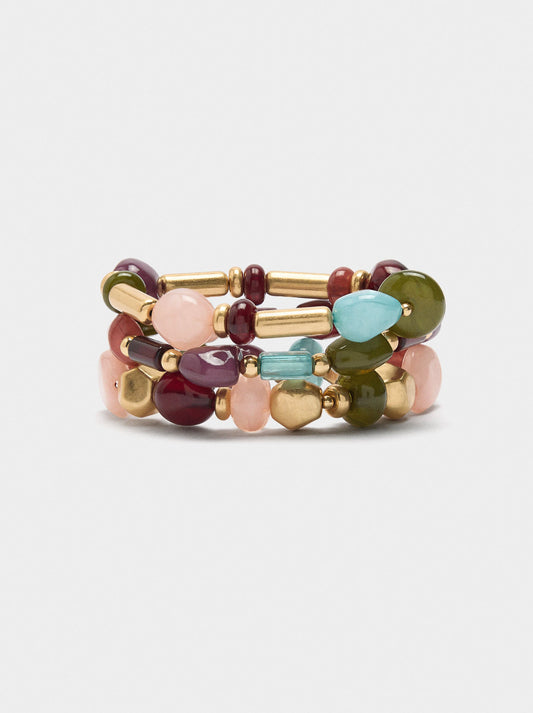 Set Of Elastic Bracelets With Stone Effect