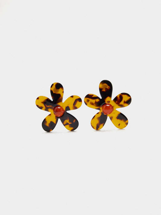 Flower Earrings With Tortoiseshell Effect
