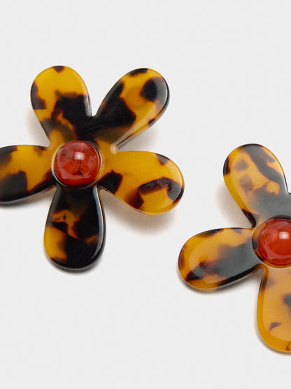 Flower Earrings With Tortoiseshell Effect