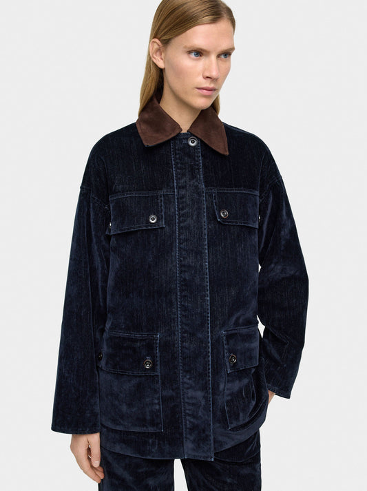 Denim Jacket With Velvet Effect