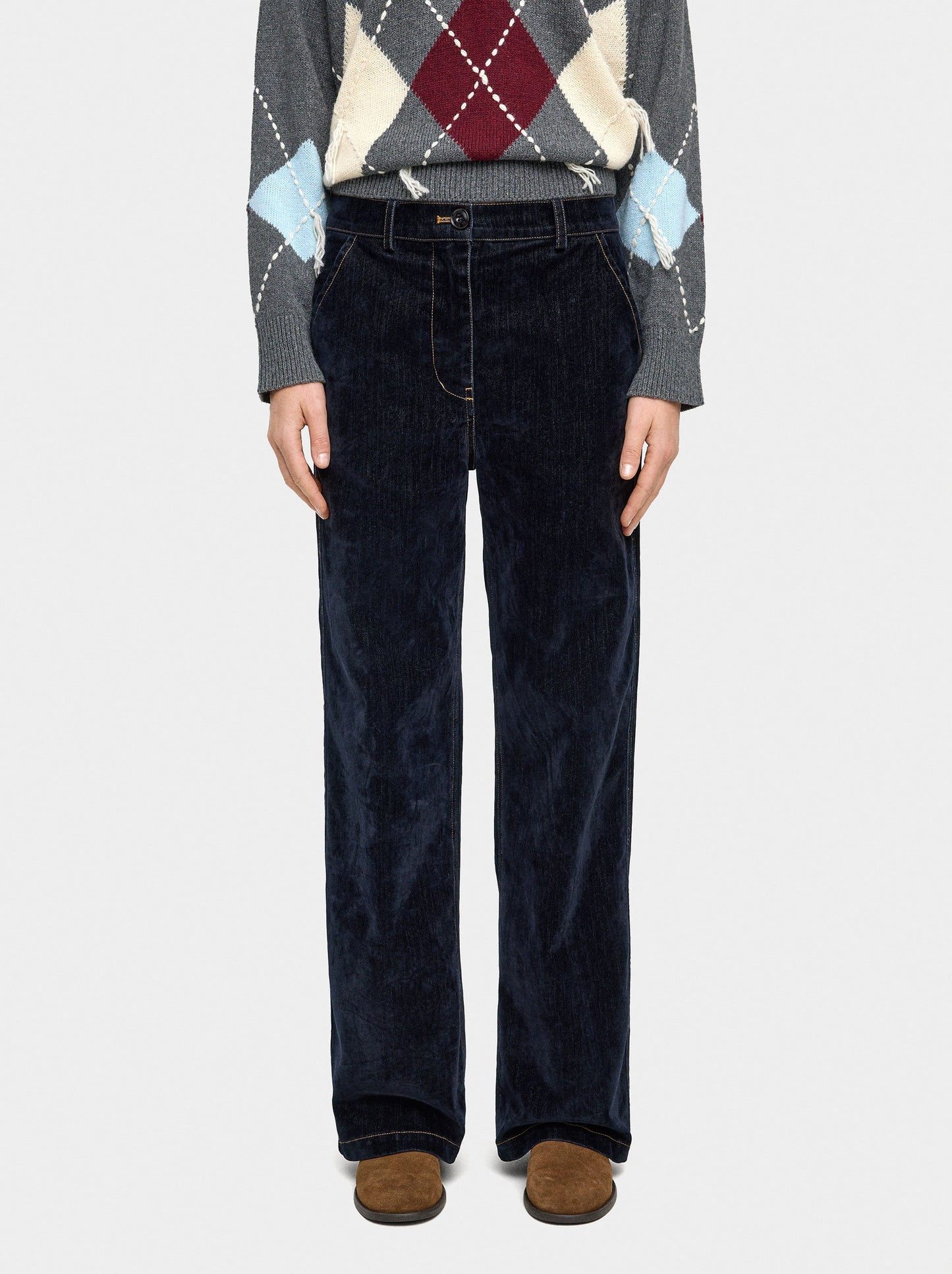 Denim Trousers With Velvet Effect