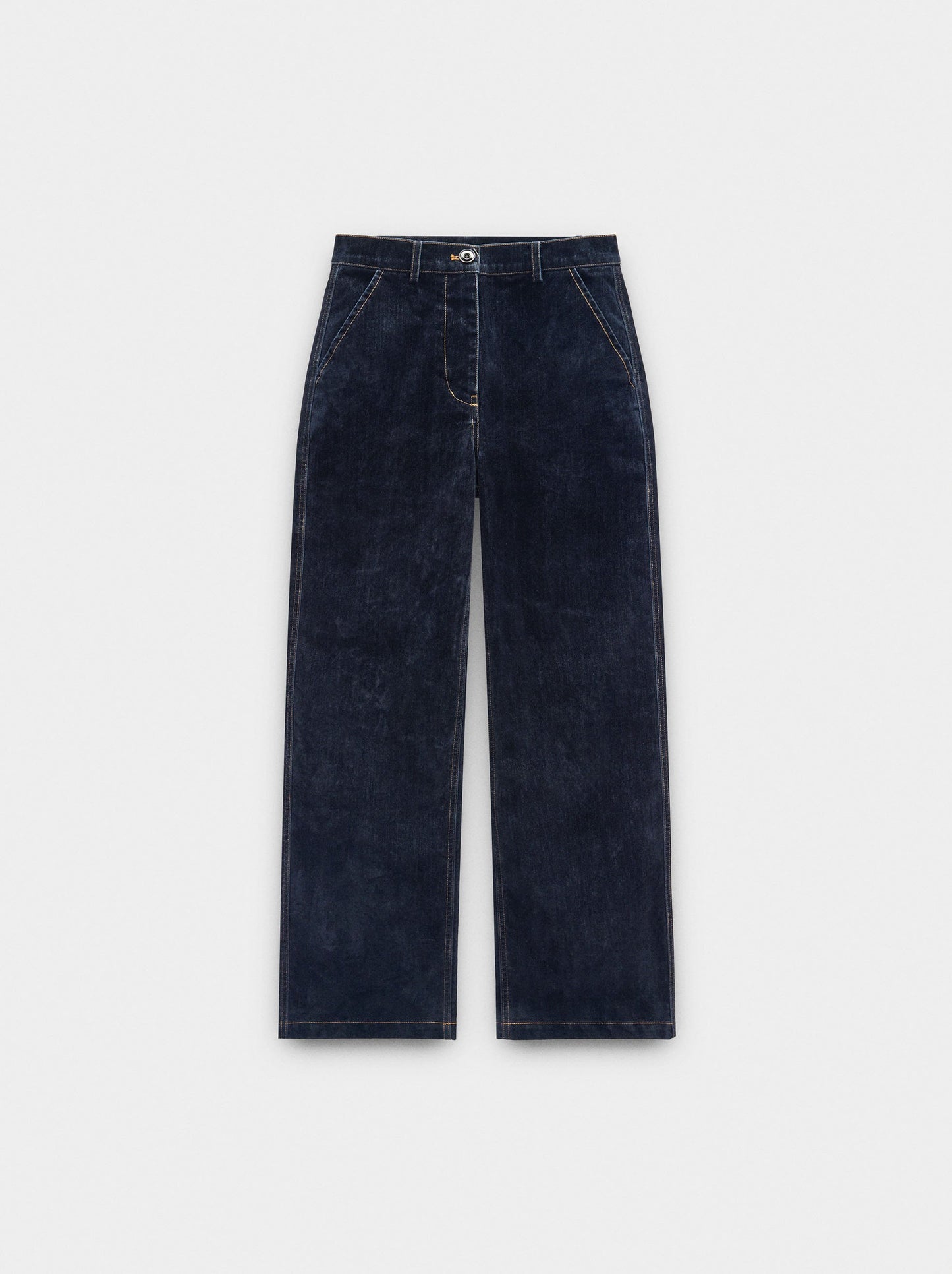 Denim Trousers With Velvet Effect