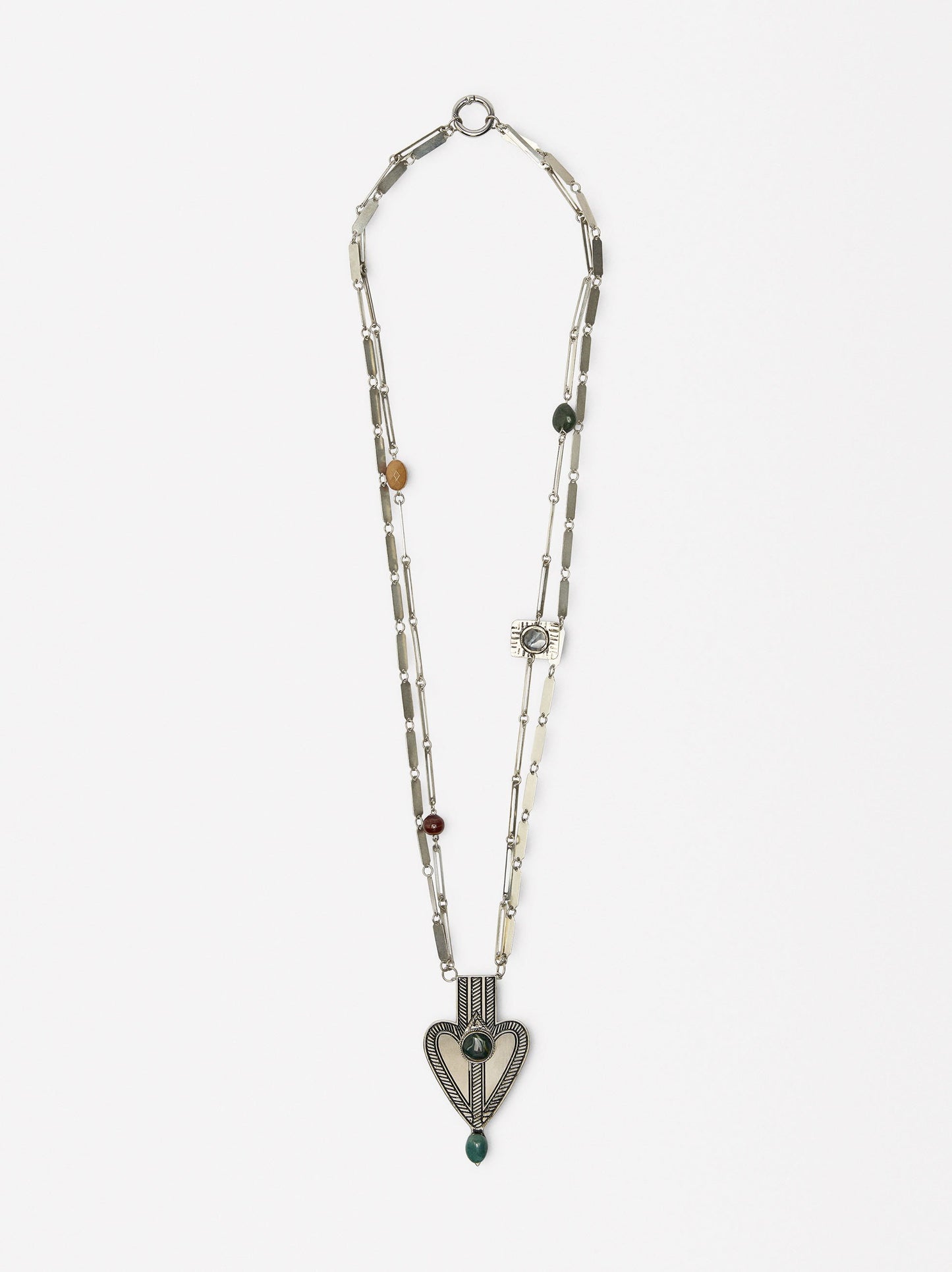 Long Necklace With Heart Pendant And Stones