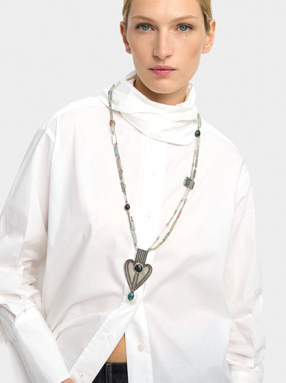 Long Necklace With Heart Pendant And Stones